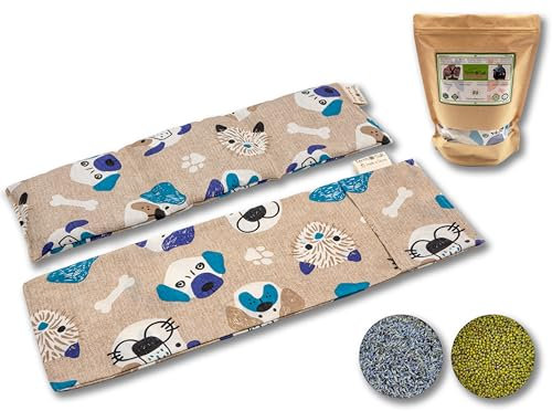 TERMOSAK Bouillotte sèche, 45x14 coussin chauffant eco chaud/froid, avec de graines de soja vert haute durabilité et lavande, sac thermique pour micro-ondes/congélateur. (012, 45x14+Funda)