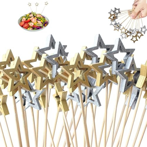Picidos de dientes de la estrella para aperitivos, 200 piezas de cóctel Star Cocktail de 5.5 pulgadas de 5.5 pulgadas Pecks de bambú Cóctel Garnear Cupcake Fruit Browers para bar, KTV, restaurante, h
