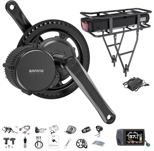 Bafang Mittelmotor 350W 36V BBS01B Ebike Umbausatz mit Akku 36V22,5Ah Gepäckträger und EKD01 Display, G340 Mittlerer Antriebsmotor für BB68mm Mountainbike Rennrad Pendlerfahrrad