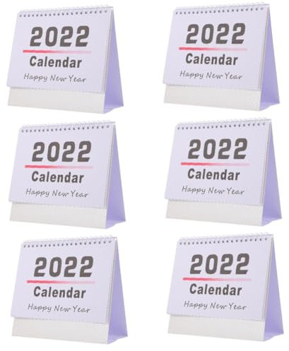 VILLCASE 6 Stück 2022 Englischer Tischkalender 2022 Minikalender 2021-2022 tragbarer Tischkalender Dekor Schreibtischkalender kinder kalender dekoäste Papierkalender Kalender für 2022 Weiß