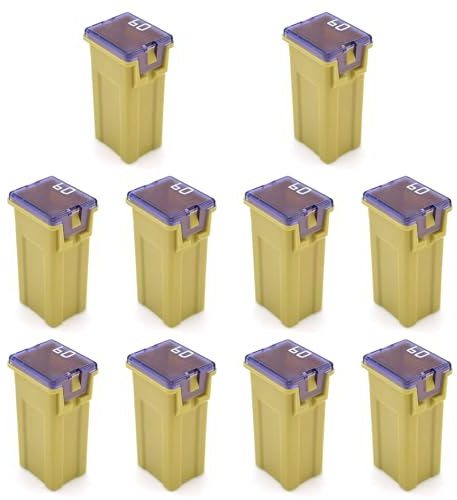 Flygun Lot de 10 fusibles micro tubulaires 60 A anti-surcharge, anti-court-circuit, accessoires durables et stables pour modification automobile, adaptés à la plupart des modèles de voiture (jaune)