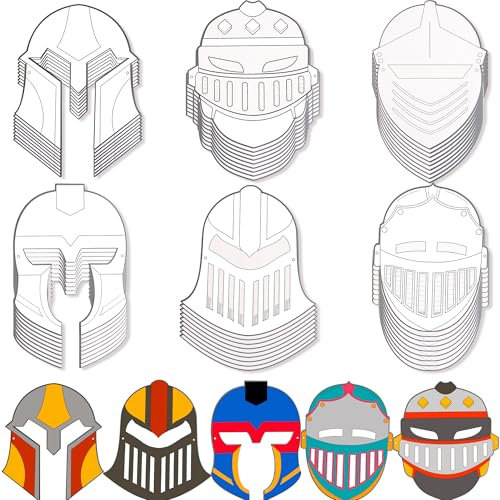 Rcanedny 60 Stück Ritterhelm, Papierhelm, Maske für Ritter, Themenparty, Aktivitäten, Klassenzimmer, Bastelbedarf