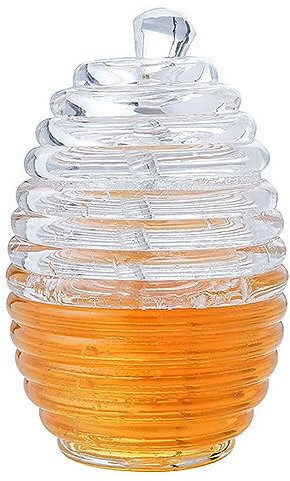 BGFYUSF Vorratsgläser aus Glas， 9 oz Bienenstock-Honigglas mit Schöpfstab， durchsichtiger Honigtopf zur Aufbewahrung von Honig und Sirup， 9，3 x 14，3 cm， transparent，Transparent