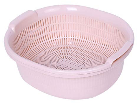 YXUANYZNB Colador de cocina para el hogar, doble capa, colador de plástico con doble asa y cuenco profundo de plástico para pasta, verduras y frutas, cesta coladora, color rosa