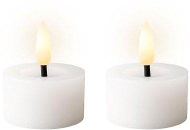 LED Teelichter mit Timer 4,4x5cm Wachs 2 Stück - Wachskerzen mit 6 Stunden Timerfunktion - Echtwachskerze batteriebetrieben - Flammenlose Kerzen als Tischkerzen Dekokerzen Teelicht - Weiß Warmweiß