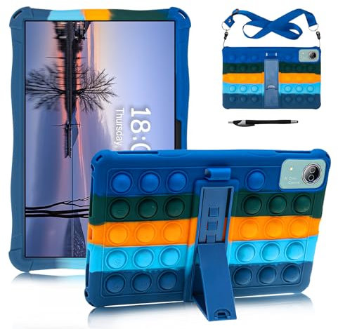 ATOOZ Universal 12 inch Tablet Case for DOOGEE T20 Ultra/T40 Pro/Teclast T60 Plus/Blackview MEGA 2/Headwolf HPad6/OUKITEL OT5S/Avidpad/VASOUN M70/P200 Soft Silicone with Stand (Colorful Blue)