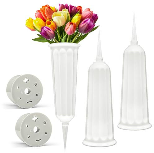 Vasi per Cimitero 2 Pezzi,Plastica Vasi Da Fiori Per Tombe,Staccabile Vasi Per Cimitero,Plastica Vaso per Cimitero con Picchetto,per Tombe Cimitero Lapidi Decorazione Feste