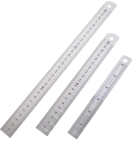 Metall Lineal Set, 3-teiliges Set aus 15 cm, 20 cm und 30 cm Lineal, Doppelseitige Skala (metrisch und Zoll) Dicke 0,5 mm, Präzisionsmesswerkzeug für Büro, Schule, Ingenieurwesen, Architektur