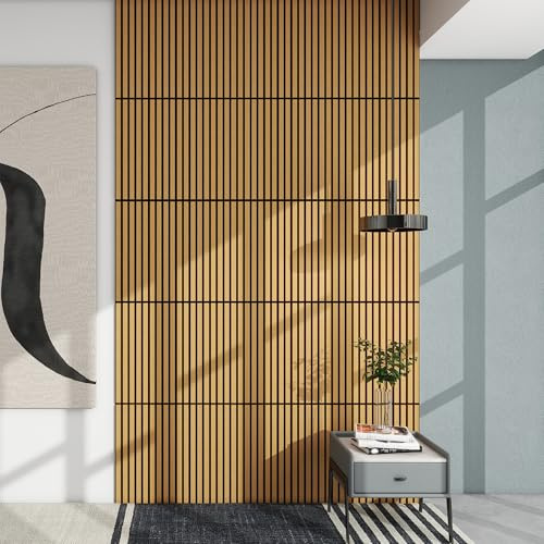 NEU.HOLZ Akustik Wandpaneele Vang 8er Set Wandverkleidung zum Kleben und Schrauben 2,88 m² Holzfurnier 3D Paneele geradlinige Lamellen in Eichenoptik, dunkel