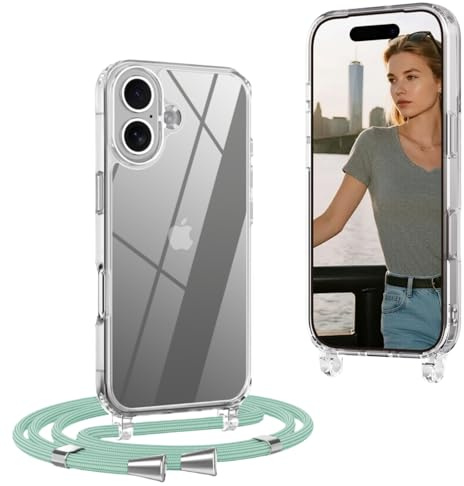 OLEPHY Handykette für iPhone 17 Hülle mit Band, MatchaGrün | Handyhülle mit Verstellbarem und Demontage Umhängeband, Transparent Stoßfeste Hülle zum Umhängen Kordel, (6,3 Zoll)
