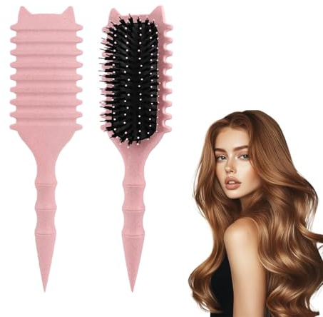 Frogetu Curl Hair Brush,Haarbürste Locken Styling,Lockenbürste,Wildschweinborsten haarbürste,LockenbüRste Multifunktion,Bio haarbürstes Ohne Ziepen,Massieren und Entwirren (Rosa)