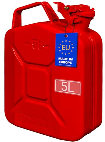 FIXKRAFT Benzinkanister 5L Metall 5 Liter Kanister für Benzin Diesel Kraftstoffkanister mit Entlüftung Reservekanister (Rot, lackiert)