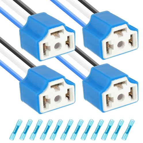 JAMHER 4 Stück Keramik H4 Steckdosen 9003 HB2 Kabelbaum | H4 auf 3 Pin Adapter Scheinwerfer Stecker für Auto LKW Boot Marine Scheinwerfer Nebelscheinwerfer
