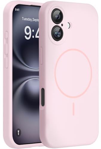 Miracase for iPhone 16 Case with MagSafe, Liquid Silicone Case Sand Pink | [Soft Anti-Scratch Microfiber Lining], Magnetic Shockproof Drop Protection Phone Case for 16, Sand Pink
