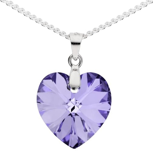 Löb 925 Silber Halskette Herz Anhänger Kristall Lila Kette Herzkette, Herzanhänger Herzform Herzen Glitzer Stein Lavendel Trachten Oktoberfest Schmuck