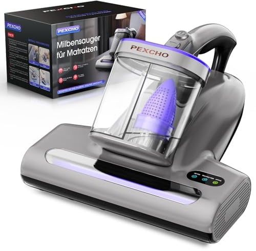 PEXCHO Aspirador de ácaros PM600 con luz UV, 500 W, para alérgicos, Elimina el 99,9% de los ácaros del Polvo, alérgenos, Pelo de Animales de colchones, alfombras y sofás