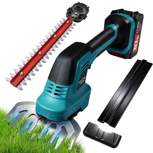 AearKing Akku Heckenschere, Handliche Grasschere und Strauchschere 21V & Ladegerät, 2 in 1 Elektrisch Gartenschere mit 35 cm Strauchschere & 15 cm Grasschere, Elektrische Heckenschere für Hecken