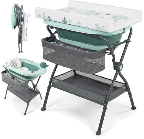 Twinly Bubbly Bañera Cambiador Plegable para Bebé 2 en 1 Ergonómica, Verde