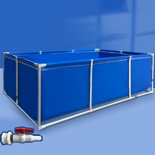 Bassin à carpes koï en PVC, Piscine Hors Sol rectangulaire à Structure Tubulaire, Piscine extérieure Bleue de 1,6/2/3 pi de Haut avec vanne de contrôle de débit, Bassin à Poissons surélevé à