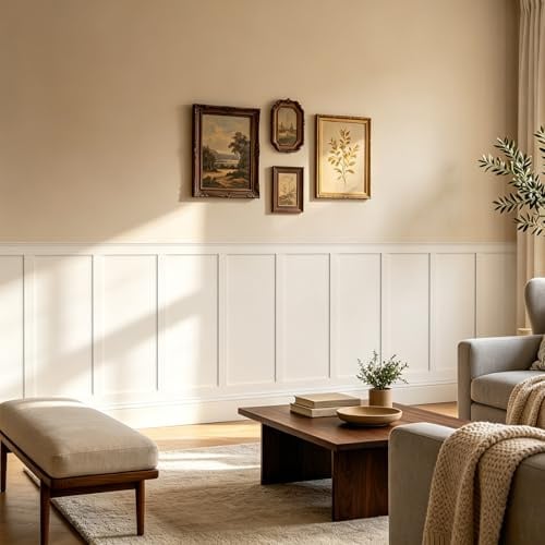 WADILE Kit de Panneaux Muraux Board and Batten Lambris Mural | Peignable En PS, 24 Moulures, 6 Profilés De Finition, Habillage Mural Décoratif, Salon Chambre Couloir