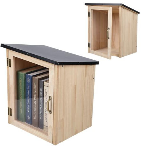 woshapce Wooden Outdoor Book Exchange Box - Little Free Library Kit with Window, Weatherproof Garden Library for Neighbourhood, School, Community Sharing (Wood)