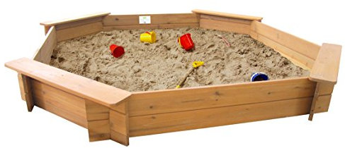 Big Game Hunters 1.8m Octagonal Wooden Sandpit - 20cm Deep - Complete with Underlay and Rain Cover - Perfect Wooden Sandbox for Garden Entertainment