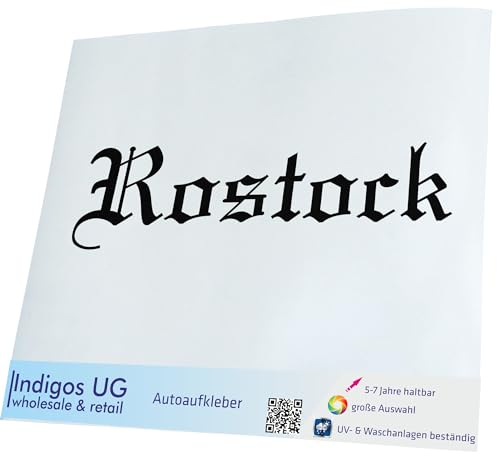 INDIGOS UG Auto Aufkleber Auto - 200x60 mm - Stadt Rostock - schwarz - Selbstklebender Sticker für Auto, Fenster, Bus oder LKW