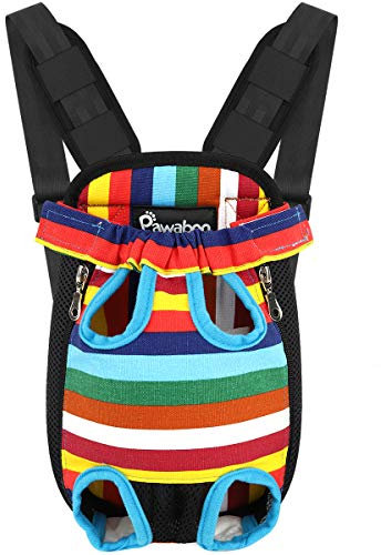 Pawaboo Haustier Rucksack Hund Tragetasche, Verstellbar Beinen heraus Rucksäcke Haustier Tragbar Reisetasche, Atmungsaktiv und Bequem Speziell für Klein Mittler Hunde Katzen Welpen - S Regenbogen