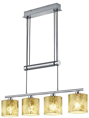 Trio Leuchten Jojo Pendelleuchte Garda, 305400479 Nickel matt, E14, Stoffschirm Goldfarbig, 13.5 x 77 x 150 cm