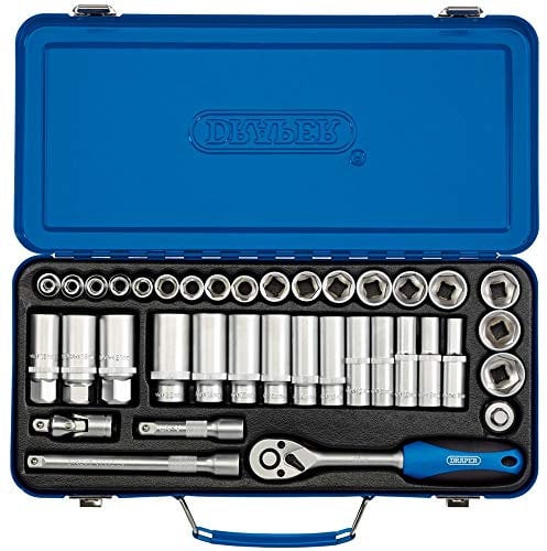 Draper 16367 Square Drive Metric Socket 37 Pieces Set, 3/8 Length , Blue
