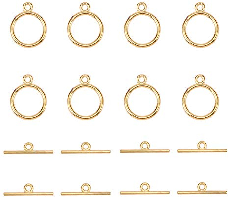 PandaHall 40 Sets Metall Knebelverschluss für Schmuck Armband t Verschluss Toggle Clasp Zylinder knebelverschlüsse für Armband Halskette Schmuckherstellung, Goldene