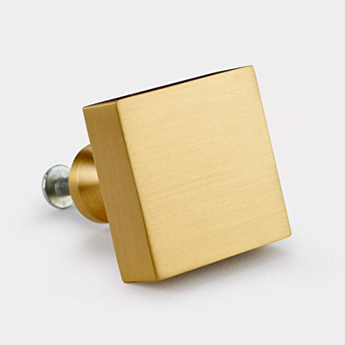 Pushka Home LTD Brushed Brass Gold Cupboard Door Knobs (Brushed Brass Square Gold Cupboard Door Knob)