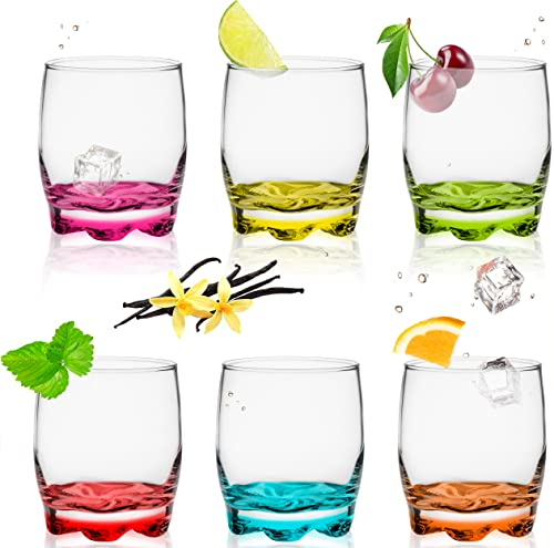 PLATINUX Trinkgläser aus Glas 250ml Set 6 Teilig bunter Boden Wassergläser Saftgläser Whiskeyglas klein