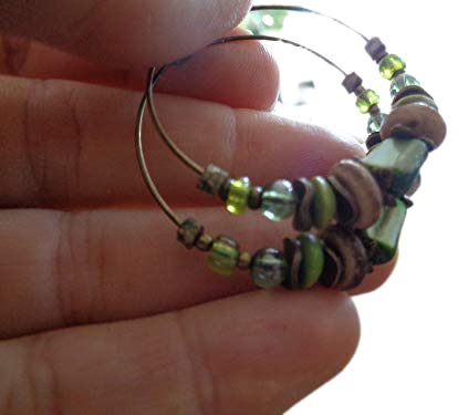 ★ GRÜNE BRONZE KERAMIK GLAS REGENBOGEN HOLZ KOKOS PERLMUTT CREOLEN ★ einmalige Materialmix OHRRINGE in grün braun bronze aus Naturmaterialien