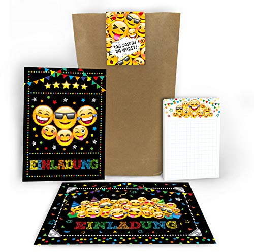 Junaversum 12 Einladungskarten zum Kindergeburtstag Einladungen Geburtstag Mädchen Jungen Jungs incl. 12 Umschläge, 12 Tüten, 12 Aufkleber, 12 Blöcke