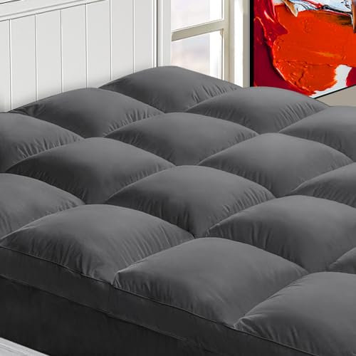 Matratzenauflage Full XL gegen Rückenschmerzen, extra dicker Matratzenauflagenbezug, Plüschkissen, tiefe elastische Tasche, Grau