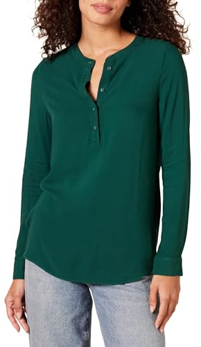 Amazon Essentials Blouse Tissée à Manches Longues Femme, Vert Foncé, L