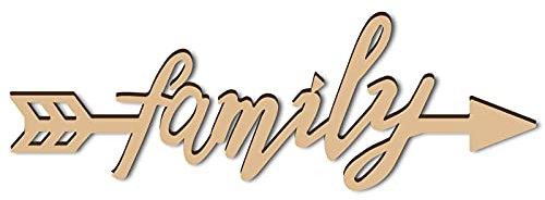 CREATCABIN Panneau en Bois Découpé au Laser Art Mural Famille Lettre Signe Flèche Sculpture Murale Décorative Suspendu Décor Inachevé Pendaison Crémaillère Porte Mur Décoration Chambre 28 x 9 x 0.6cm