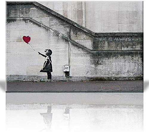 Druck auf leinwand Bilder Banksy Girl with Red Balloon Graffiti Wand Bild Street Pop Art Gemälde Kunstdruck Modern Wandbilder XXL Wanddekoration Mit Rahmen 70x50cm