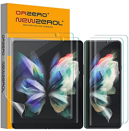 NEWZEROL 4 Pièces TPU Protecteur D'écran Compatible pour Samsung Galaxy Z Fold 3 5G - 2 Intérieures Et 2 Extérieures - Protection Complète