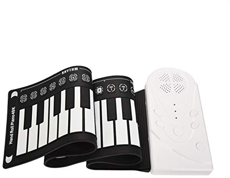 Hand Roll Piano Keyboard Horn , Hand Roll Up Piano Silikonmaterial 49 Tasten klappbare elektronische Tastatur faltbar für für Anfänger(Weiß)