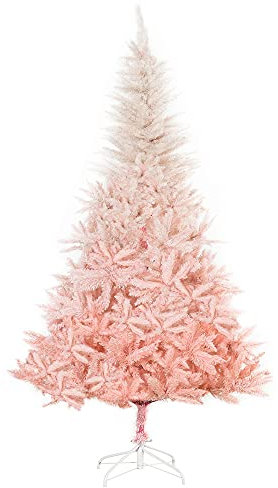 HOMCOM 6FT Pink Artificial Christmas Tree Holiday Home Decoration Ornament w/Metal Stand Fully Pretty Home Office Joy