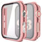 Recata 2 Pièces PC Coque avec Protection ecran en Verre Trempé Compatible avec Apple Watch Serie 6 Se Series 5 Série 4 44mm Protection iWatch légère et Antichoc, 1 Rose Pink + 1 Transparent