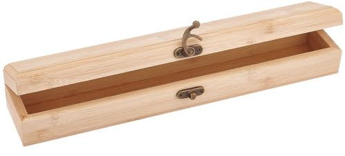 OLYCRAFT Unfinished Wooden Rectangle Pencil Bamboo Storage Box with Hinged Lid and Front Clasp for Crafting Making Jewelry - 30.5x5.7x4.7cm