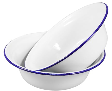 Cabilock 2 Pièces Bol en Émail Vintage - Bassine à Soupe, Assiette à Pain, Bol Apéritif, Vasque Émaillée, Assiette De Dessert Salade Blanche 16cm