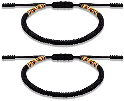 YELUWA Black Handmade Tibetan Buddhist Woven Bracelet for Women Men Couple Family Best Friends Lucky Protection Braided Rope Bracelets