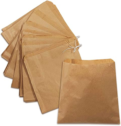 Brown Strung Kraft Paper Food Bags Groceries, paper sandwich bags | 6/7/ 8/10/12 bags | Paper Fruit Bags, Vegetables Candy Sweets Crafts (100, 6x6 Inch)