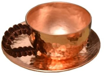 1 x 70 ml handgefertigte, verdickte reine Kupfer-Tasse für Wasser, Tee, Wein, Espressotasse mit Kupferschalen, Anti-Kalk-Griff (B: mit Griff)