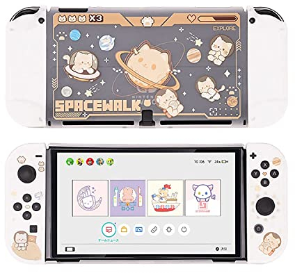 GeekShare Schutzhülle Slim Cover Case kompatibel mit Switch OLED und Joy Con – Stoßdämpfung und Kratzfest – Space Cat
