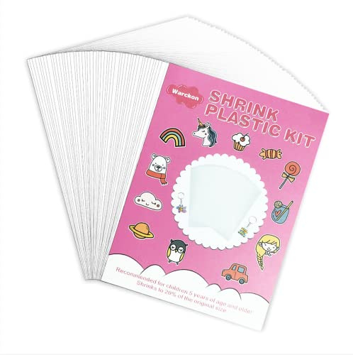 Warckon 24 Stück Schrumpffolie, Schrumpffolie, mattiert, bereit für Kinder, kreatives Basteln, erstellen Sie Ihre eigenen glänzenden Getränke, Ohrringe, Halskette, Schlüsselanhänger (10,5 x 7,4 cm)